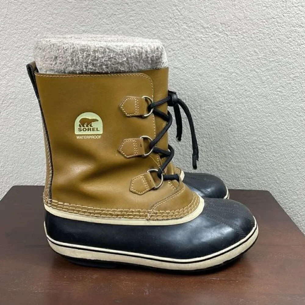 Sorel Yoot Pac Boots Beige Black Lace Up Waterproof Winter Snow Duck Sz 7